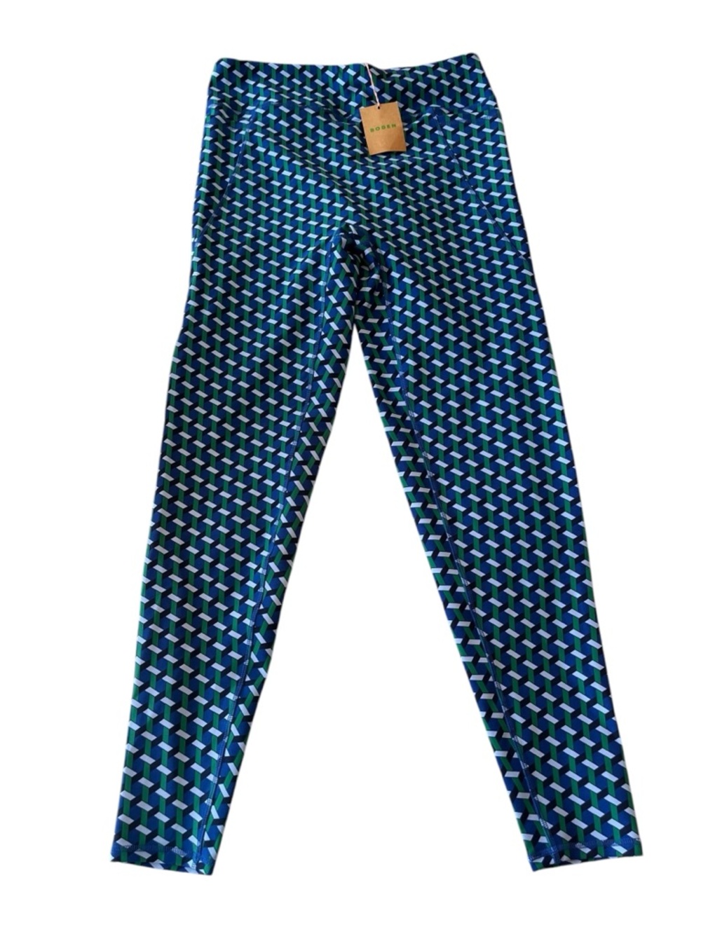 Boden Women’s Leggings Size US 10 Geometric Print Blue Green Athletic NWT